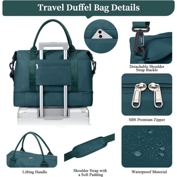 Weekender Bags for Women,Personal Item Travel Bag with Shoes Compartment - Picture 6 of 8